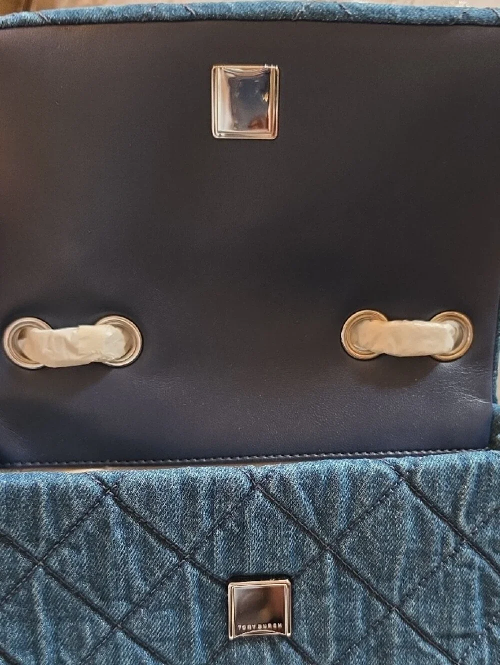 Tory Burch Quilted Denim Shoulder Bag with Gold Chain
